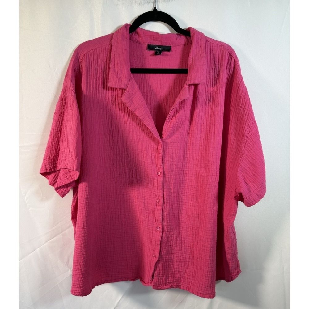 Ellos womans top size 1XL button up fuchsia